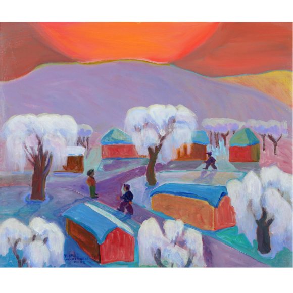 Tuomas Mäntysen sinisävyinen maalaus talvimaisemasta